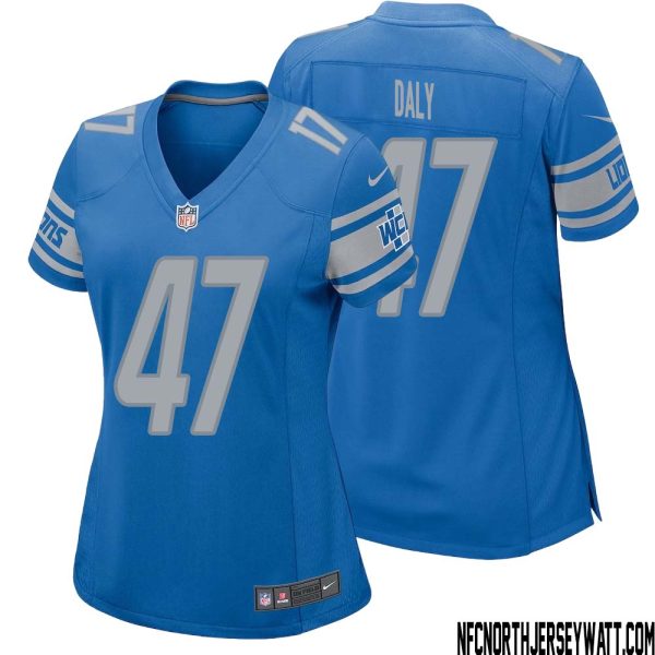 Scott Daly No 47 Women Blue Detroit Lions Player Home Game Jersey – Replica