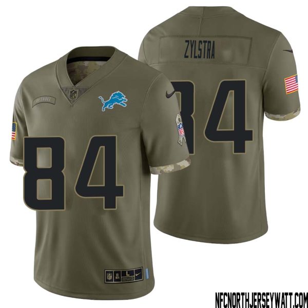 Shane Zylstra No 84 Men Olive Detroit Lions 2022 Salute To Service Retired Player Limited Jersey – Replica