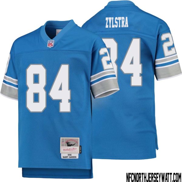 Shane Zylstra No 84 Youth Mitchell & Ness Blue Detroit Lions 1996 Legacy Retired Player Jersey – Replica