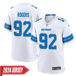 Shaun Rogers No 92 Men’s Detroit Lions Away Game 2024 Jersey – White