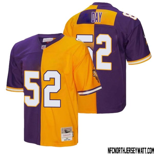 Sheldon Day No 52 Men Mitchell & Ness Purple Gold Minnesota Vikings 1998 Split Legacy Replica Jersey