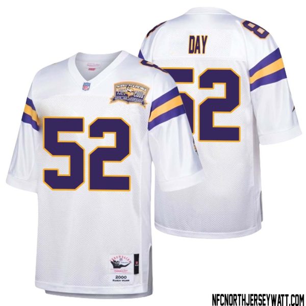 Sheldon Day No 52 Men Mitchell & Ness White Minnesota Vikings Authentic Throwback Retired Player Jersey- Replica