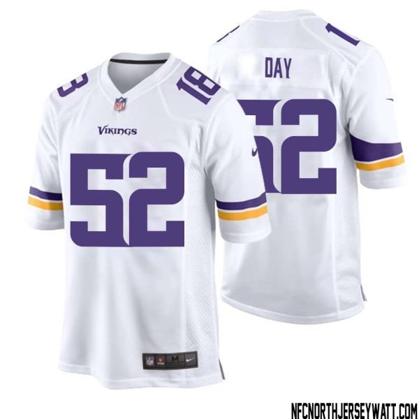 Sheldon Day No 52 Men White Minnesota Vikings Game Player Away Jersey – Replica