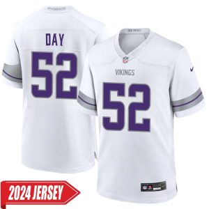 Sheldon Day No 52 Men’s Minnesota Vikings White Alternate Custom Game 2024 Jersey
