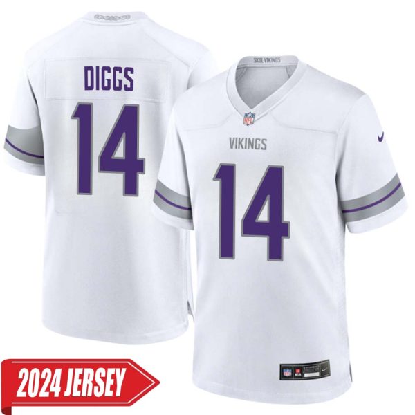 Stefon Diggs No 14 Men’S Minnesota Vikings White Alternate Custom Game 2024 Jersey