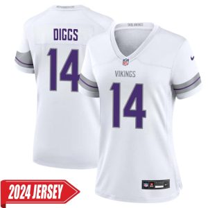 Stefon Diggs No 14 Woman’s Minnesota Vikings White Alternate Custom Game 2024 Jersey