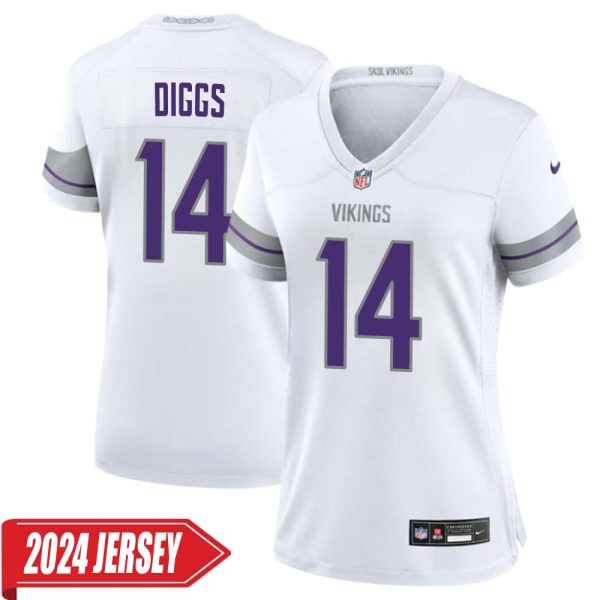 Stefon Diggs No 14 Woman’S Minnesota Vikings White Alternate Custom Game 2024 Jersey