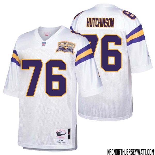 Steve Hutchinson No 76 Men Mitchell & Ness White Minnesota Vikings Authentic Throwback Retired Player Jersey- Replica