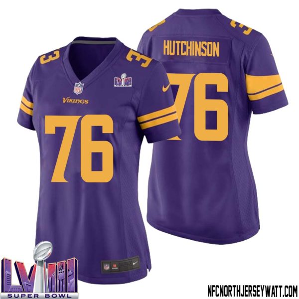 Steve Hutchinson No 76 Minnesota Vikings Super Bowl Lviii Alternate Game Jersey Purple For Women – Replica