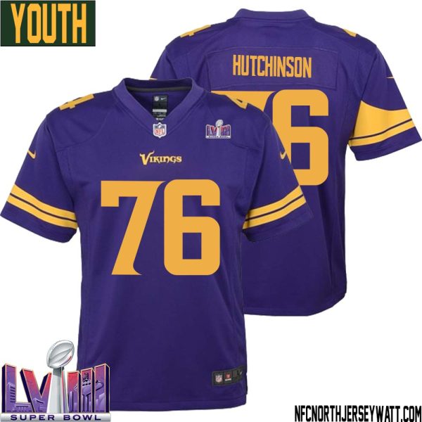 Steve Hutchinson No 76 Minnesota Vikings Super Bowl Lviii Alternate Game Jersey Purple For Youth – Replica