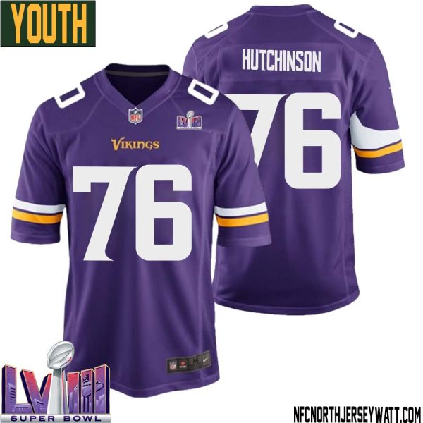 Steve Hutchinson No 76 Minnesota Vikings Super Bowl Lviii Home Game Jersey Court Purple For Youth – Replica