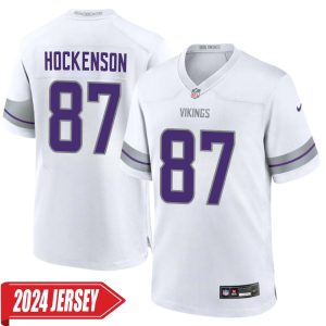 T.J. Hockenson No 87 Men’s Minnesota Vikings White Alternate Custom Game 2024 Jersey