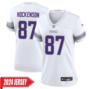 T.J. Hockenson No 87 Woman’s Minnesota Vikings White Alternate Custom Game 2024 Jersey