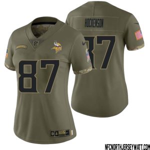T.J. Hockenson No 87 Women Olive Minnesota Vikings 2022 Salute To Service Retired Player Limited Jersey – Replica