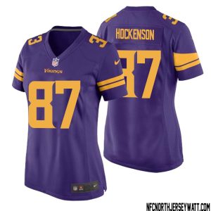 T.J. Hockenson No 87 Women Purple Minnesota Vikings Alternate Game Jersey – Replica
