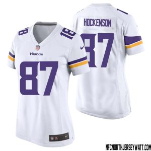 T.J. Hockenson No 87 Women White Minnesota Vikings Game Player Away Jersey – Replica