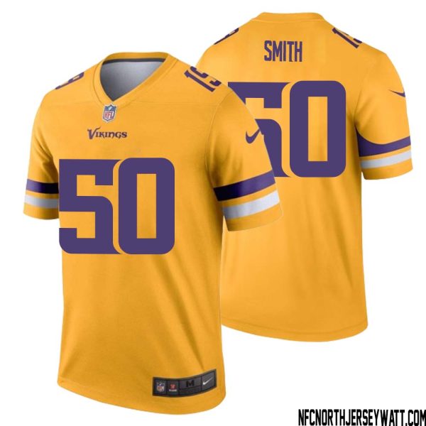 T.j. Smith No 50 Men Minnesota Vikings Gold Inverted Legend Jersey – Replica