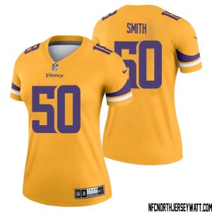 T.J. Smith No 50 Women Minnesota Vikings Gold Inverted Legend Jersey – Replica