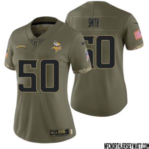 T.J. Smith No 50 Women Olive Minnesota Vikings 2022 Salute To Service Retired Player Limited Jersey – Replica