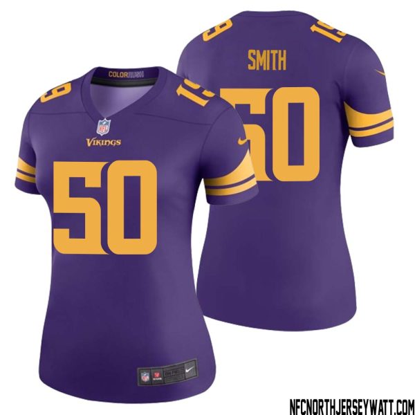 T.j. Smith No 50 Women Purple Minnesota Vikings Color Rush Vapor Untouchable Limited Jersey- Replica