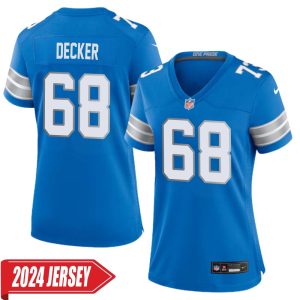 Taylor Decker No 68 Woman’s Detroit Lions Home Game 2024 Jersey – Blue
