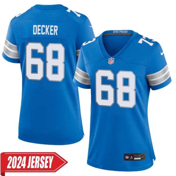 Taylor Decker No 68 Woman’S Detroit Lions Home Game 2024 Jersey – Blue