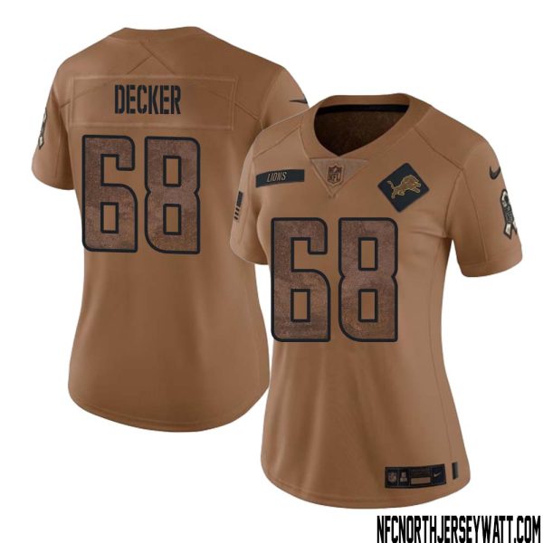 Taylor Decker No 68 Women Brown Detroit Lions 2023 Salute To Service Retired Player Limited Jersey – Replica