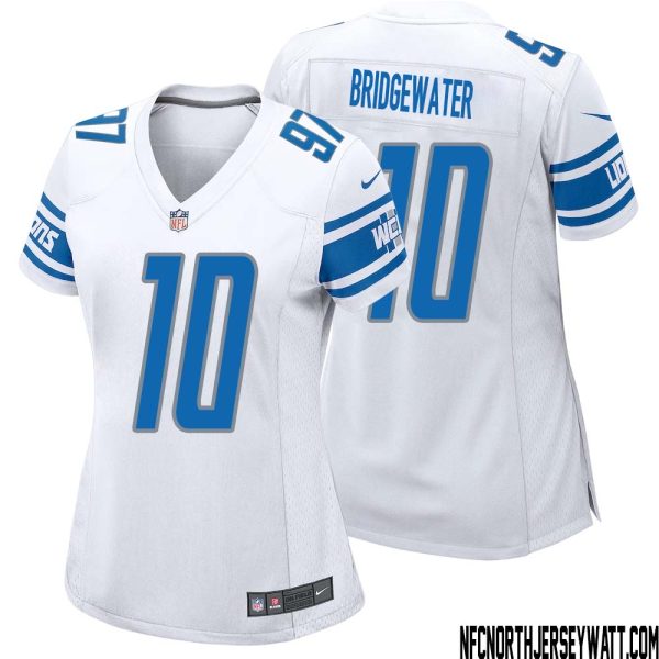 Teddy Bridgewater No 10 Women White Detroit Lions Player Away Game Jersey – Replica