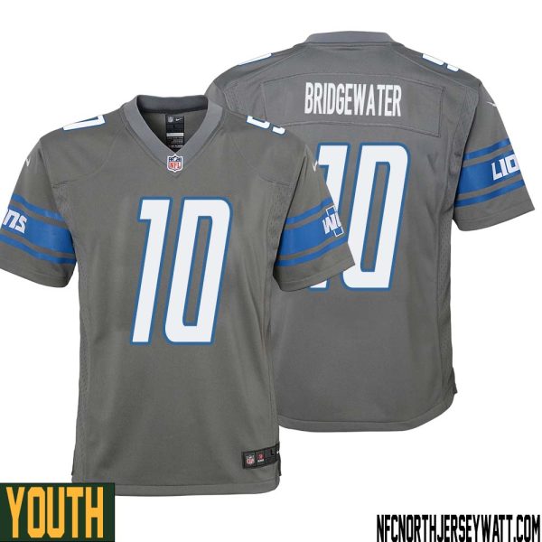 Teddy Bridgewater No 10 Youth Gray Detroit Lions Player Alternate Game Jersey – Replica