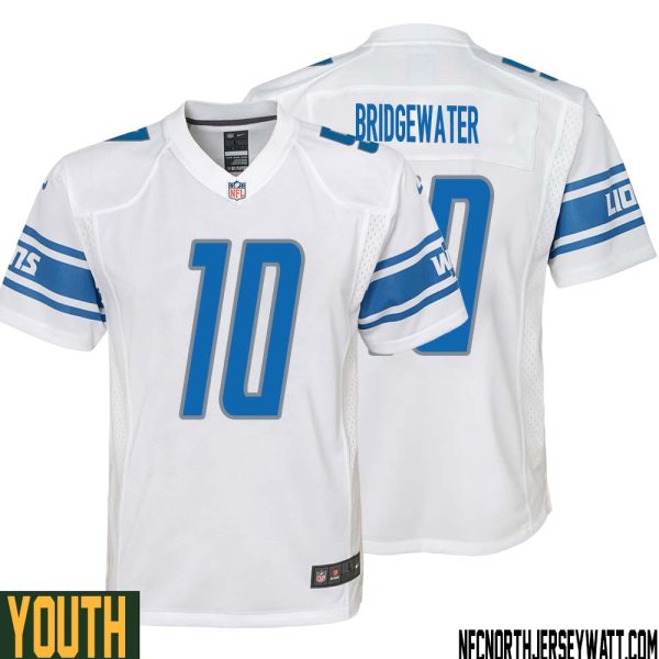 Teddy Bridgewater No 10 Youth White Detroit Lions Player Away Game Jersey – Replica
