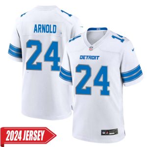 Terrion Arnold No 24 Men’s Detroit Lions Away Game 2024 Jersey – White