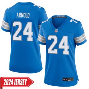 Terrion Arnold No 24 Woman’s Detroit Lions Home Game 2024 Jersey – Blue