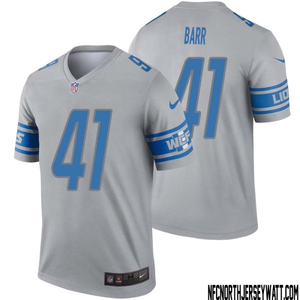 Terry Barr No 41 Men Gray Detroit Lions Inverted Legend Jersey – Replica