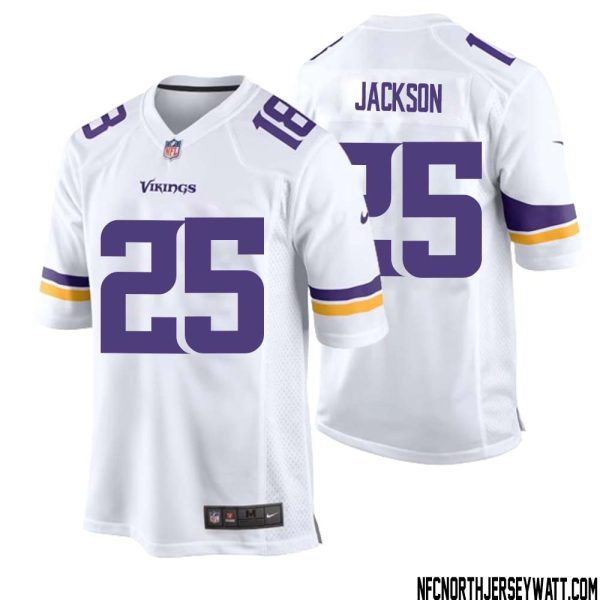 Theo Jackson No 25 Men White Minnesota Vikings Game Player Away Jersey – Replica