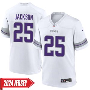 Theo Jackson No 25 Men’s Minnesota Vikings White Alternate Custom Game 2024 Jersey