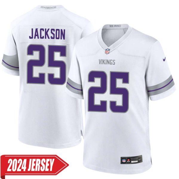 Theo Jackson No 25 Men’S Minnesota Vikings White Alternate Custom Game 2024 Jersey