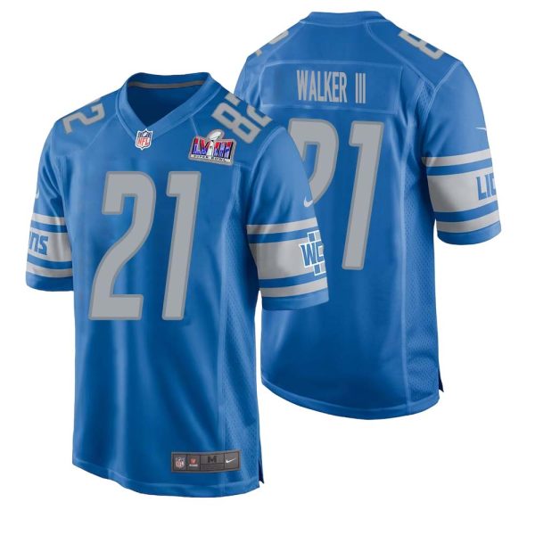Tracy Walker Iii No 21 Mens Custom Blue Detroit Lions Super Bowl Lviii Player Home Game Jersey
