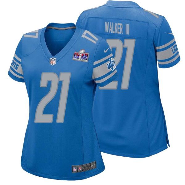 Tracy Walker Iii No 21 Womens Custom Blue Detroit Lions Super Bowl Lviii Player Home Game Jersey