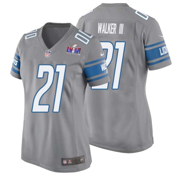 Tracy Walker Iii No 21 Womens Custom Gray Detroit Lions Alternate Super Bowl Lviii Game Jersey