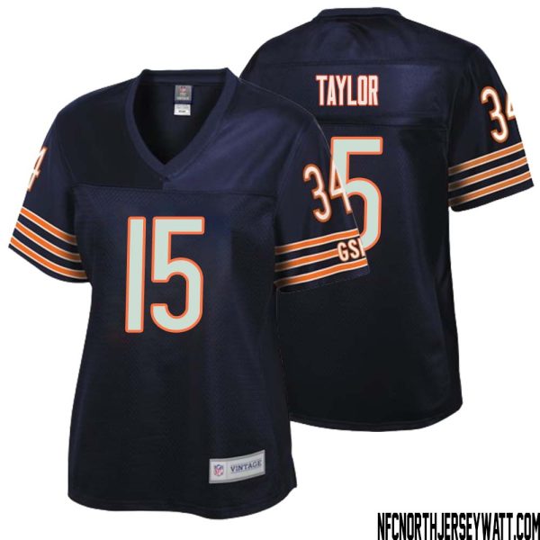 Trent Taylor No 15 Women Nfl Pro Line Navy Chicago Bears Retired Player Replica Jersey