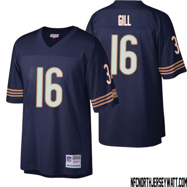 Trenton Gill No 16 Men Mitchell & Ness Dark Navy Chicago Bears Big & Tall 1985 Retired Player Replica Jersey