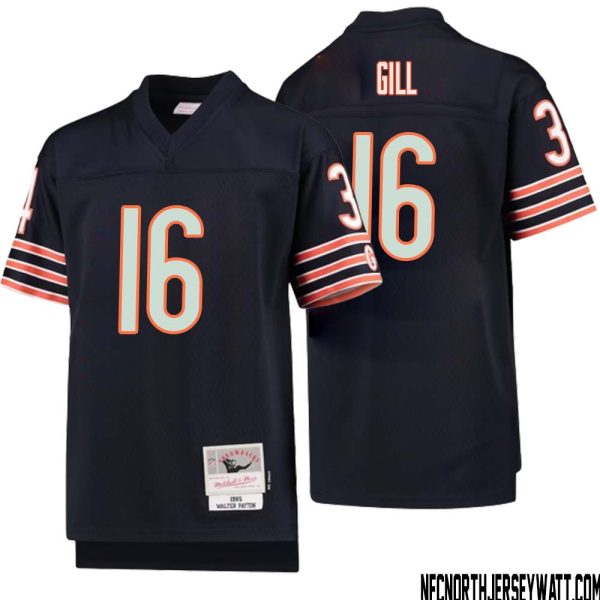 Trenton Gill No 16 Youth Mitchell & Ness Navy Chicago Bears 1985 Legacy Retired Player Jersey – Replica