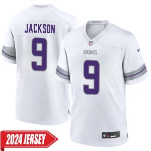 Trishton Jackson No 9 Men’s Minnesota Vikings White Alternate Custom Game 2024 Jersey