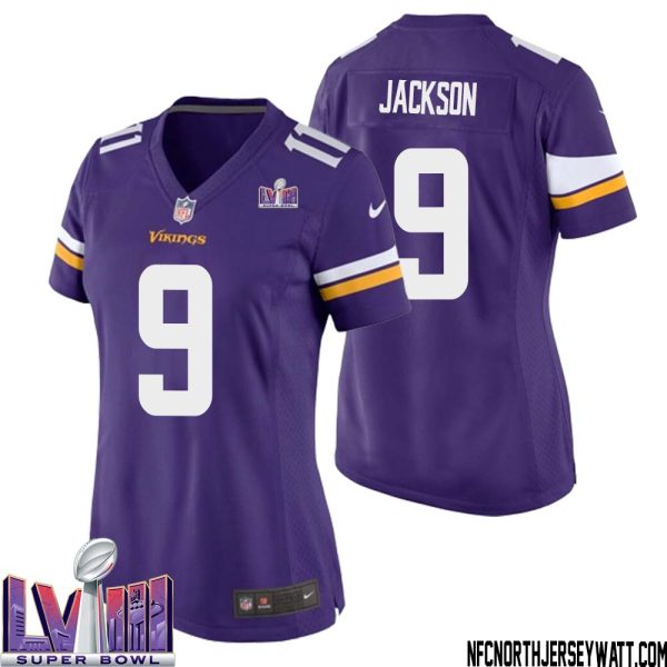Trishton Jackson No 9 Minnesota Vikings Super Bowl Lviii Home Game Jersey Court Purple For Women – Replica