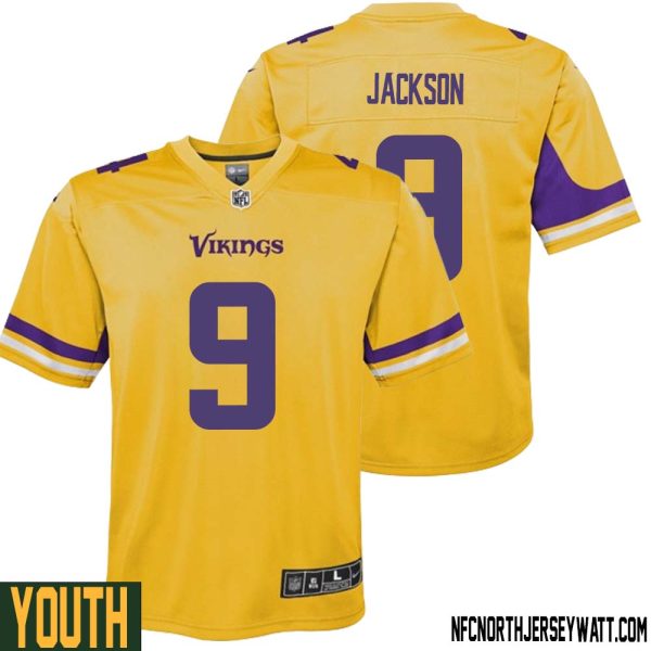 Trishton Jackson No 9 Youth Minnesota Vikings Gold Inverted Legend Jersey – Replica