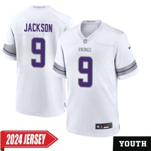 Trishton Jackson No 9 Youth’s Minnesota Vikings White Alternate Custom Game 2024 Jersey