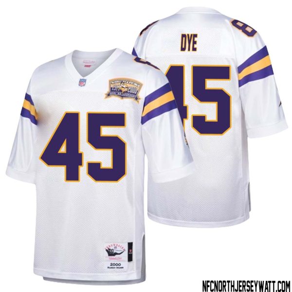 Troy Dye No 45 Men Mitchell & Ness White Minnesota Vikings Authentic Throwback Retired Player Jersey- Replica