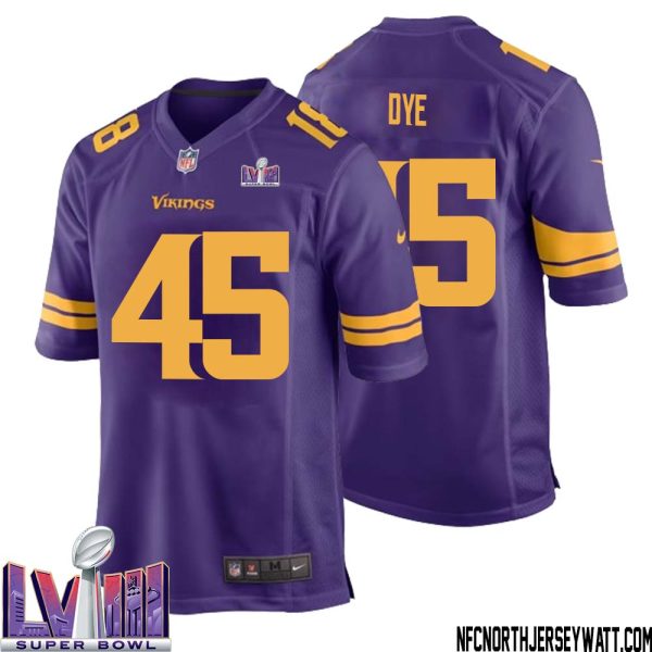 Troy Dye No 45 Minnesota Vikings Super Bowl LVIII Alternate Game Jersey Purple for Men – Replica