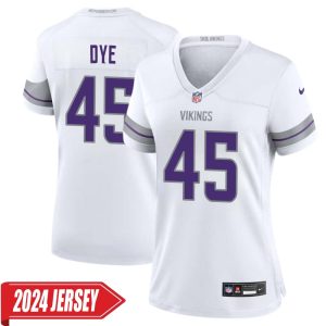Troy Dye No 45 Woman’s Minnesota Vikings White Alternate Custom Game 2024 Jersey