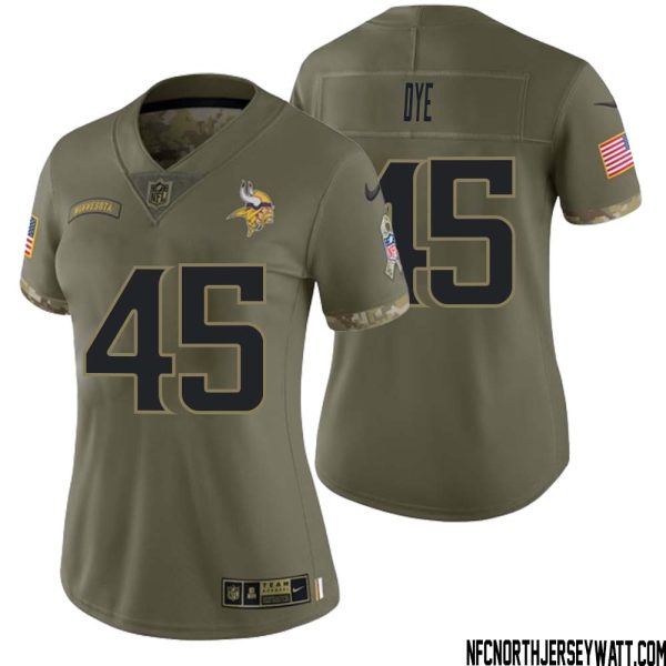 Troy Dye No 45 Women Olive Minnesota Vikings 2022 Salute To Service Retired Player Limited Jersey – Replica